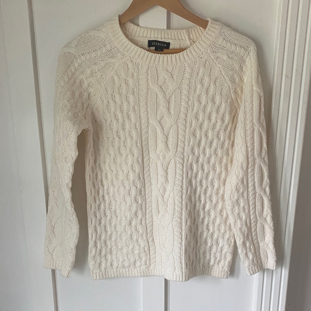 Jessica Women's Ivory Cable Knit Sweater